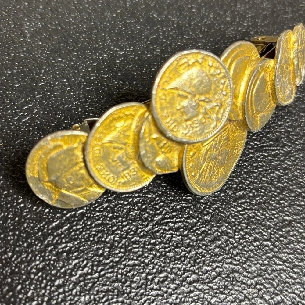 Vintage Gold Tone Coin Hair Clip Made in France